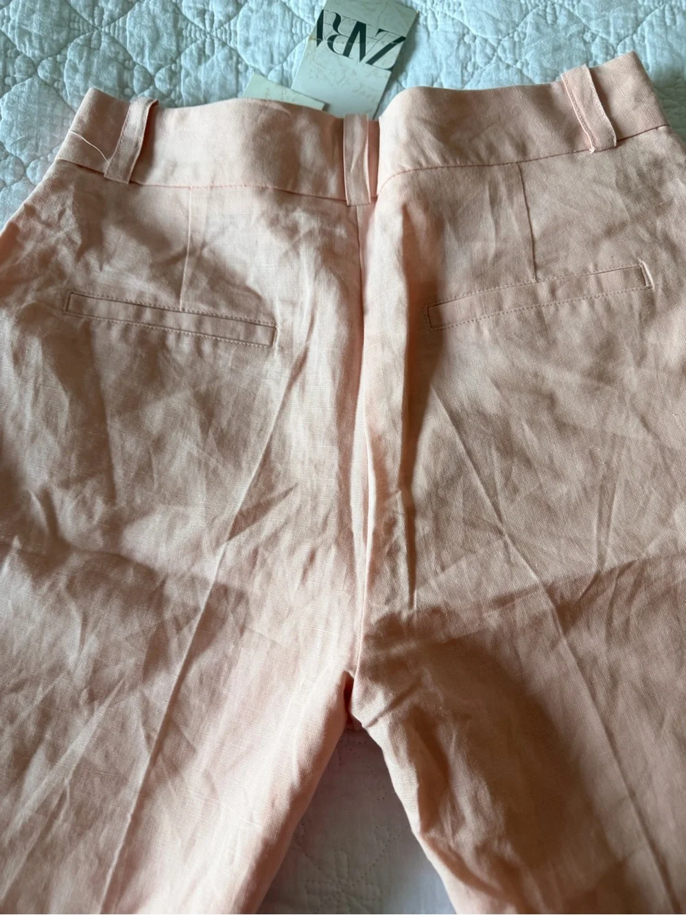Zara High-Waist Flare-Leg Linen Blend Pink Trousers